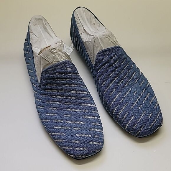 Vivaia NWT Square-Toe Patterned Loafers Blue Textured Slip-On Shoes - Picture 8 of 11